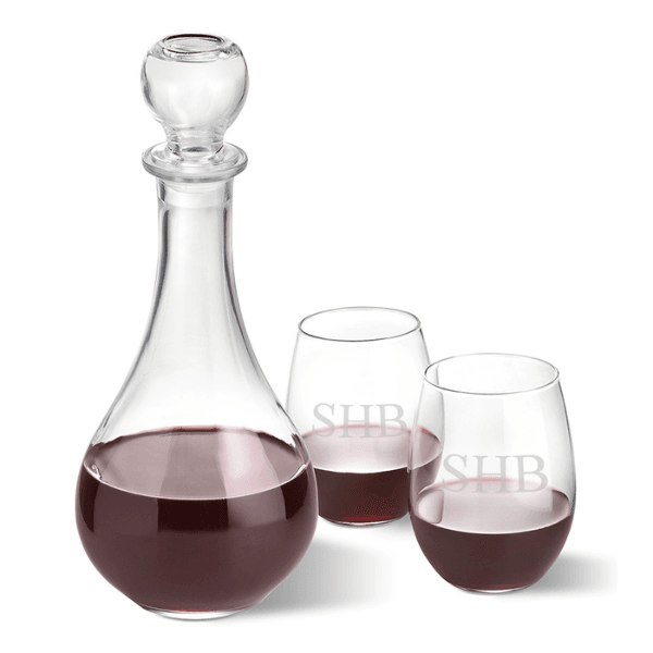 Wine Decanter w/Stemless Wine Glasses Gift Set (Personalized)