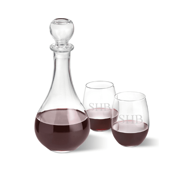 Wine Decanter w/Stemless Wine Glasses Gift Set (Personalized)